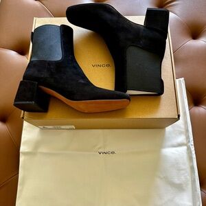Vince Kimmy Black Suede Booties | Size 8 | NIB | Block Heel Ankle Boots
